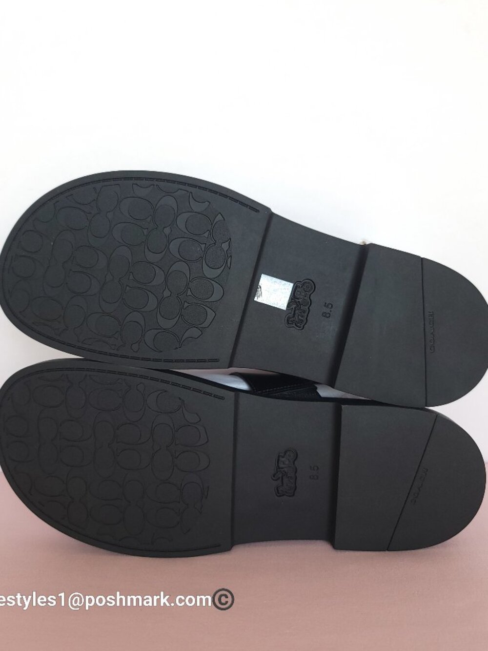 COACH Lockup Two Band Spazzolato Leather Sandals - Black color. Women's US 8.5B⭐ - Picture 13 of 16